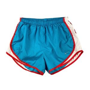 Nike Tempo Dri‎ Fit Women's Running Shorts Blue Geometric White Red Trim Size M